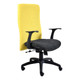 Iris High-back Chair, modern ergonomic office chair with black mesh seat and yellow fabric high backrest.