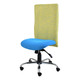 Iris High-back Chair, colorful office chair with a yellow patterned high backrest and bright blue cushioned seat.