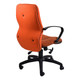 Simone Medium-back Office Chair COF-MCH-SC5, orange fabric upholstered ergonomic office chair with adjustable height, black armrests, and five-star base with casters.