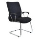 Holly Visitor Office Chair, modern black office chair with mesh back and cushioned seat, armrests, and chrome sled base for office or conference room.