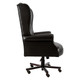 Judges High-back Office Chair, black leather ergonomic chair with adjustable height and rolling casters.