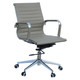 Classic Eames Ribbed Medium-back Chair, modern ergonomic office chair with ribbed upholstery, chrome armrests, and adjustable base with wheels.