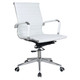 Classic Eames Ribbed Medium-back Chair, modern white office chair with ribbed upholstery, chrome frame, adjustable height, and caster wheels.
