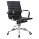 Classic Eames Ribbed Medium-back Chair, modern black leather office chair with ribbed design, chrome frame, and caster wheels.