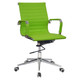 Classic Eames Ribbed Medium-back Chair, vibrant green modern ergonomic office chair with chrome frame and casters for mobility.