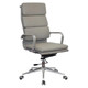 Classic Eames Cushion High-back Chair, Modern Ergonomic Office Chair with Cushioned Seat and Backrest, Chrome Armrests, and Five-Star Wheeled Base.