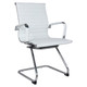 Classic Eames Ribbed Visitor Office Chair, Modern White Chair with Ribbed Upholstery, Chrome Frame, and Armrests.