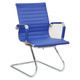 Classic Eames Ribbed Visitor Chair, blue ribbed upholstery with chrome armrests and a sled base design. Classic Eames Ribbed Visitor Chair, blue ribbed upholstery with chrome armrests and a sled base design.
