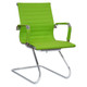 Classic Eames Ribbed Visitor Office Chair, Modern Green Ribbed Fabric Seat and Backrest with Chrome Metal Frame and Armrests.