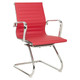 Classic Eames Ribbed Visitor Office Chair, Modern Red Chair with Ribbed Upholstery, Chrome Metal Frame and Armrests, Sleek and Stylish Design for Office or Reception Area.