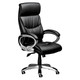 Big Guy Ceo High-back Chair, Black Leather Ergonomic Office Chair with High Backrest, Padded Headrest, Padded Armrests, and Adjustable Height on a Wheeled Base.