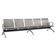 Stainless Steel Airport Bench, outdoor seating with five perforated metal seats and armrests on both ends, supported by sturdy metal legs.