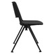 Revolution Polyurethane Stacker Chair, black chair with a padded seat and a perforated backrest, sturdy metal legs for stacking and durability.