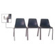 Poly Shell Chair with Link, image of three black poly shell chairs with metal linking hooks on metallic legs.