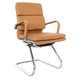Classic Eames Cushion Visitor Office Chair, Beige Leather Upholstered Office Chair with Chrome Frame and Padded Armrests.
