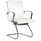 Classic Eames Flat Cushion Visitor Office Chair, White Cushioned Seat and Backrest with Chrome Frame and Armrests.