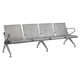 New Chrome Deluxe Airport Bench, a modern metallic seating arrangement with four connected seats featuring perforated backrests and armrests for airport waiting areas.
