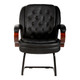 Bentley Visitor Office Chair, Black Leather Executive Chair with Tufted Backrest, Wooden Armrests, and Metal Legs.