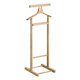Light Brown Wooden Garment Organiser by Office Stock, Featuring a Single Hanger and Two Horizontal Bars for Hanging Clothes, Made of Solid Wood, Standing Tall with a Sturdy Base, Perfect for Keeping Garments Neat and Organised.