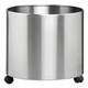 Mobile Round Solid Planter, stainless steel cylindrical planter on wheels.