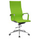 Classic Eames Ribbed High-back Chair, Bright Green Ergonomic Office Chair with Ribbed Upholstery, Chrome Accents, and Adjustable Height with Casters for Mobility.