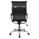 Generic High-back Office Chair, black ergonomic office chair with high backrest, chrome frame, adjustable height, and caster wheels for mobility.