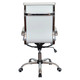 Generic High-back Office Chair, Modern Ergonomic Chair with White Cushioning, Chrome Armrests, and a Chrome Base with Five Caster Wheels for Mobility.