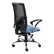 Winston Mesh Medium-back Office Chair by 67, Featuring a Sleek Black Mesh Back, Blue Seat, and Silver Chrome Base with Black Wheels, Ideal for Home Office Furniture, Showcasing Ergonomic Design and Adjustable Features for Comfort.