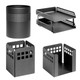 Square Punch Steel Desk Set: Two-tier Letter Tray, Paper Cube Holder, Pencil Cup, and Waste Paper Bin Square Punch Steel Desk Set: Two-tier Letter Tray, Paper Cube Holder, Pencil Cup, and Waste Paper Bin