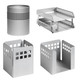 Square Punch Steel Desk Set: Two-tier Letter Tray, Paper Cube Holder, Pencil Cup, and Waste Paper Bin Square Punch Steel Desk Set: Two-tier Letter Tray, Paper Cube Holder, Pencil Cup, and Waste Paper Bin