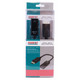 Male Display Port to HDMI Female Adapter, black compact device with support for Display Port 1.1 and HDMI 2.0, included with a USB to HDMI conversion cable, packaged in a clear plastic box with product details.