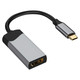 USB-C to HDMI Converter, AD2019, Compact Black and Silver Device with a Short Cable and HDMI Port for Connecting USB-C Devices to HDMI Displays.