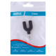 3.5mm Male Audio Jack - 2 x 3.5mm Female Audio Jack Adaptor, compact black audio connector with gold-plated male plug and two female ports for connecting audio devices.