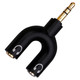 3.5mm Male Audio Jack - 2 x 3.5mm Female Audio Jack Adaptor, compact black audio adapter with gold-plated connectors for seamless audio device connection.