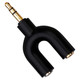 3.5mm Male Audio Jack - 2 x 3.5mm Female Audio Jack Adaptor, black audio connector with gold-plated plugs for headphone and microphone compatibility.