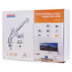 Dual Monitor Clamp Bracket with Gas Spring Arm AL6002, product packaging showing a silver adjustable monitor mount with dual arms for screen sizes 17-32 inches, featuring a gas spring mechanism for easy adjustments.