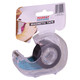 Magnetic Flexible Tape S/Adhesive, clear plastic tape dispenser with black adhesive magnetic tape roll inside.