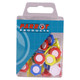 Hexagonal Pins, Boxed 30 - Assorted, colorful hexagonal pins with metal backing inside a transparent plastic container.
