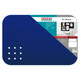 Adhesive Pin Board, No Frame - 600x450mm - Blue, with seven white pins and displayed on a product label