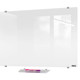 Glass Whiteboard Non-Magnetic Printed, 900x900mm - clear glass whiteboard with printed design and non-magnetic surface, includes a small tray with markers for writing.