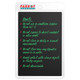 10 Inch LCD Writing Tablet Slate BD2810, a Portable Blackboard with White Frame and Safety Instructions Written in Green and Red on the Screen.