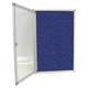 Hinged Pinning Display Case, 900x600mm Royal Blue with transparent front door and pinning board with blue fabric surface.