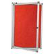 Hinged Pinning Display Case, 900x600mm, red, with metal frame and door for showcasing and pinning notices or materials.