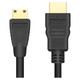 HDMI Male To Mini HDMI Cable, 2 Meters, CL1002B - image of a black HDMI cable with male HDMI connector and mini HDMI connector, used for connecting devices like cameras to displays.