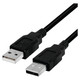 USB 2.0 (A Male to A Male) Cable, 1.8 meters long, black color with rectangular connectors on each end for data transfer and device connectivity. USB 2.0 (A Male to A Male) Cable, 1.8 meters long, black color with rectangular connectors on each end for data transfer and device connectivity.