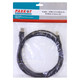USB 2.0 AM To BM Cromo 2 Meters, image of a black USB cable with chrome connectors packaged in a clear plastic bag with a colorful label.