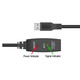 USB 3.0 Active Extension A-Male to A-Female 5M Cable, black USB extension cable with LED indicators for power and signal efficiency.