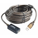 USB 2.0 Active Extension Cable (10M) CL2010B, Black Extended USB Cable with a Male USB Connector and a Female USB Port with a Black Plastic Hub.