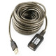 USB 2.0 Active Extension Cable (10M) CL2010B, coiled extension cable with USB connector and black interface module.