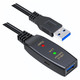 USB 3.0 Active Extension A-Male to A-Female 10M Cable, black extension cable with LED indicators for link and power connected to a USB 3.0 port.